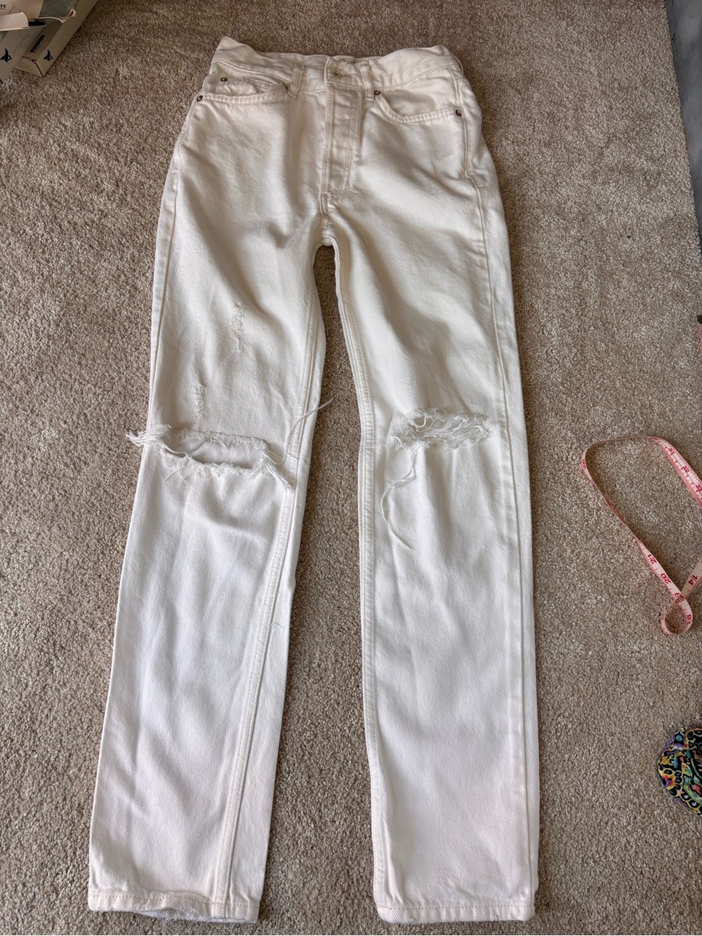 We The Free by Free People White Distressed High Rise Straight Leg Jeans Size 24